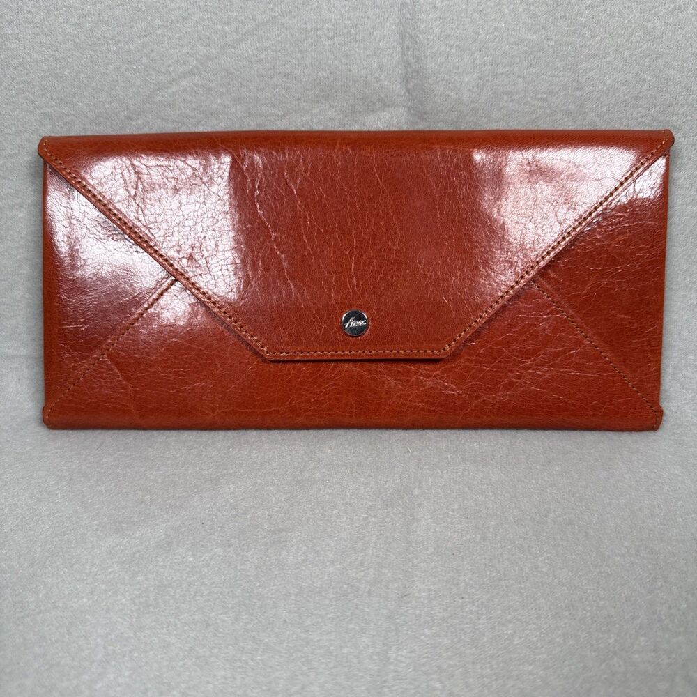 ABAS Red Orange Pebbled Leather Envelope Clutch Wallet Travel Organizer